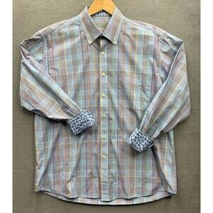 Alan Flusser Men's Multicolor Plaid Button Down Shirt Long Sleeve Large Cotton